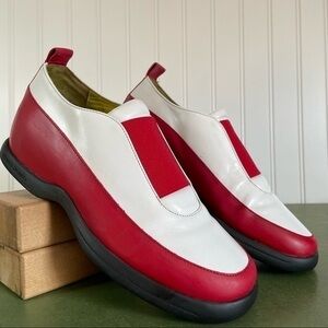 Donald J Pliner EVON Retro Slip-On Bowling Style Shoes in Red & White